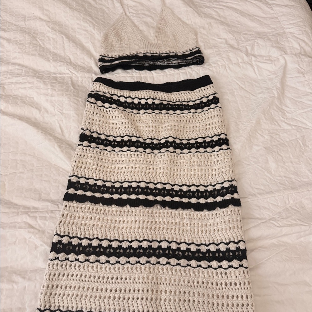 Black & White Crochet Knit 2 Piece Set | Boho Festival Beach Outfit